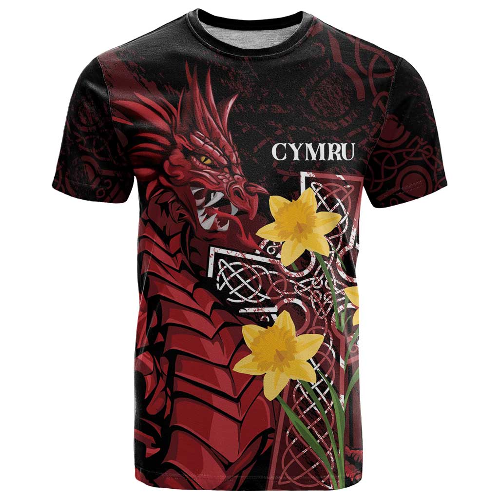 Wales Cymru Am Byth T Shirt Welsh Dragon with Celtic Cross - Wonder Print Shop