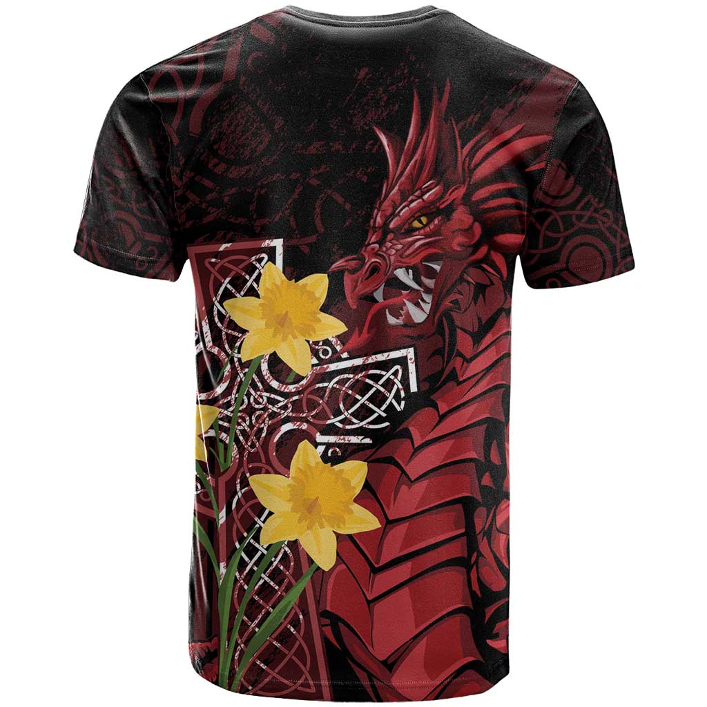 Wales Cymru Am Byth T Shirt Welsh Dragon with Celtic Cross - Wonder Print Shop