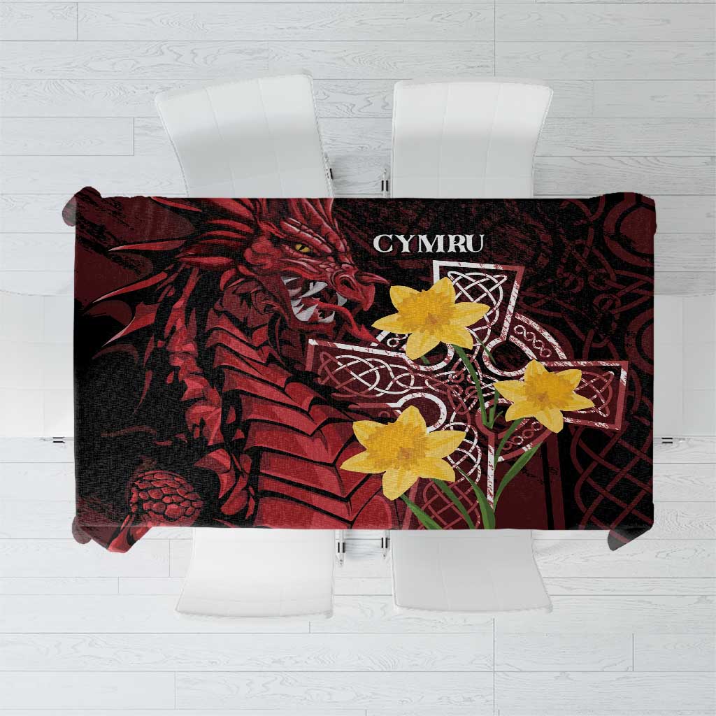 Wales Cymru Am Byth Tablecloth Welsh Dragon with Celtic Cross - Wonder Print Shop