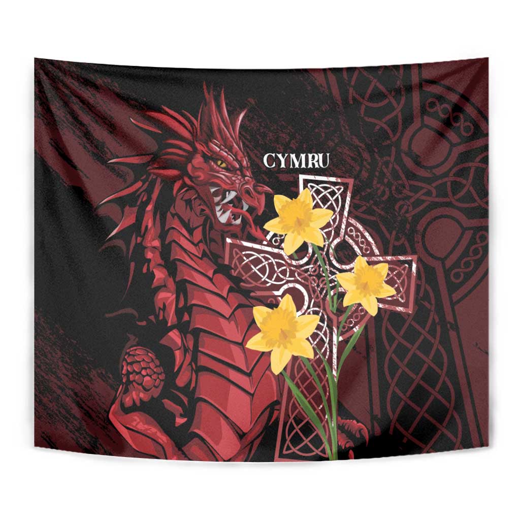 Wales Cymru Am Byth Tapestry Welsh Dragon with Celtic Cross - Wonder Print Shop