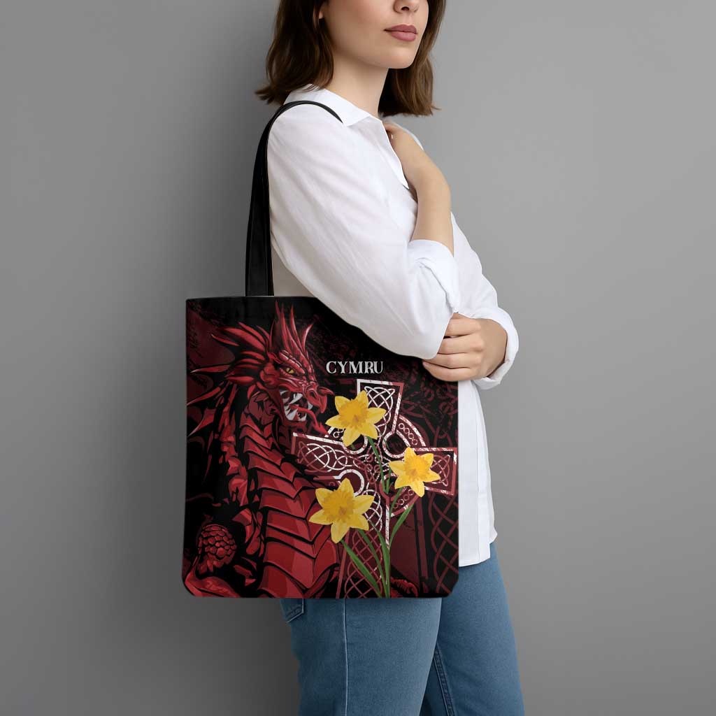 Wales Cymru Am Byth Tote Bag Welsh Dragon with Celtic Cross - Wonder Print Shop