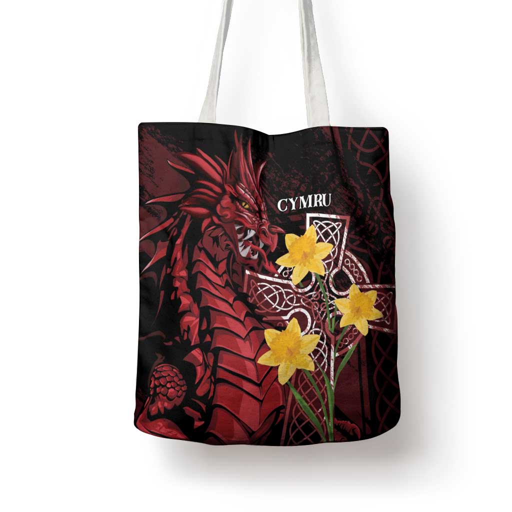 Wales Cymru Am Byth Tote Bag Welsh Dragon with Celtic Cross - Wonder Print Shop
