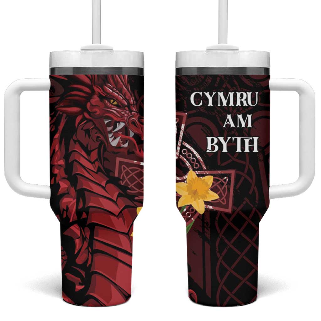 Wales Cymru Am Byth Tumbler With Handle Welsh Dragon with Celtic Cross - Wonder Print Shop