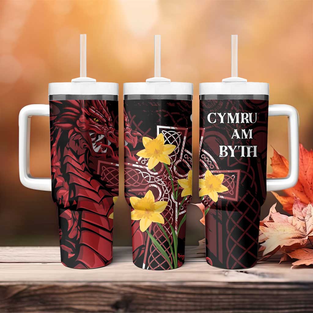 Wales Cymru Am Byth Tumbler With Handle Welsh Dragon with Celtic Cross - Wonder Print Shop