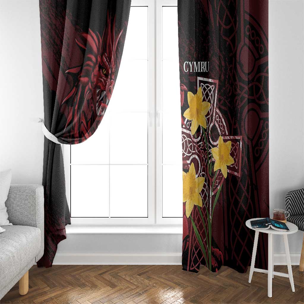 Wales Cymru Am Byth Window Curtain Welsh Dragon with Celtic Cross - Wonder Print Shop