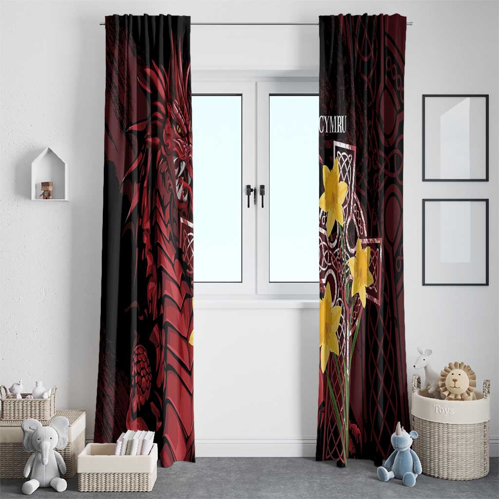 Wales Cymru Am Byth Window Curtain Welsh Dragon with Celtic Cross - Wonder Print Shop