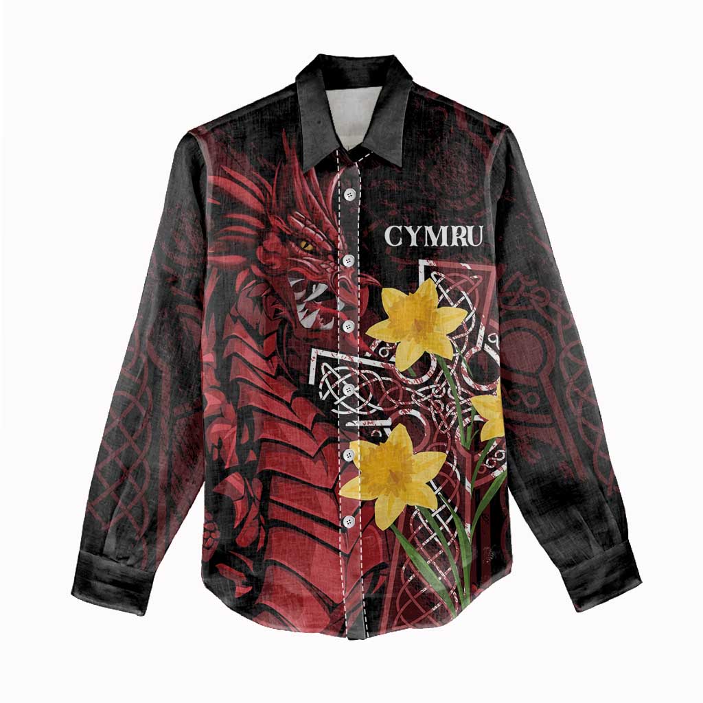 Wales Cymru Am Byth Women Casual Shirt Welsh Dragon with Celtic Cross - Wonder Print Shop