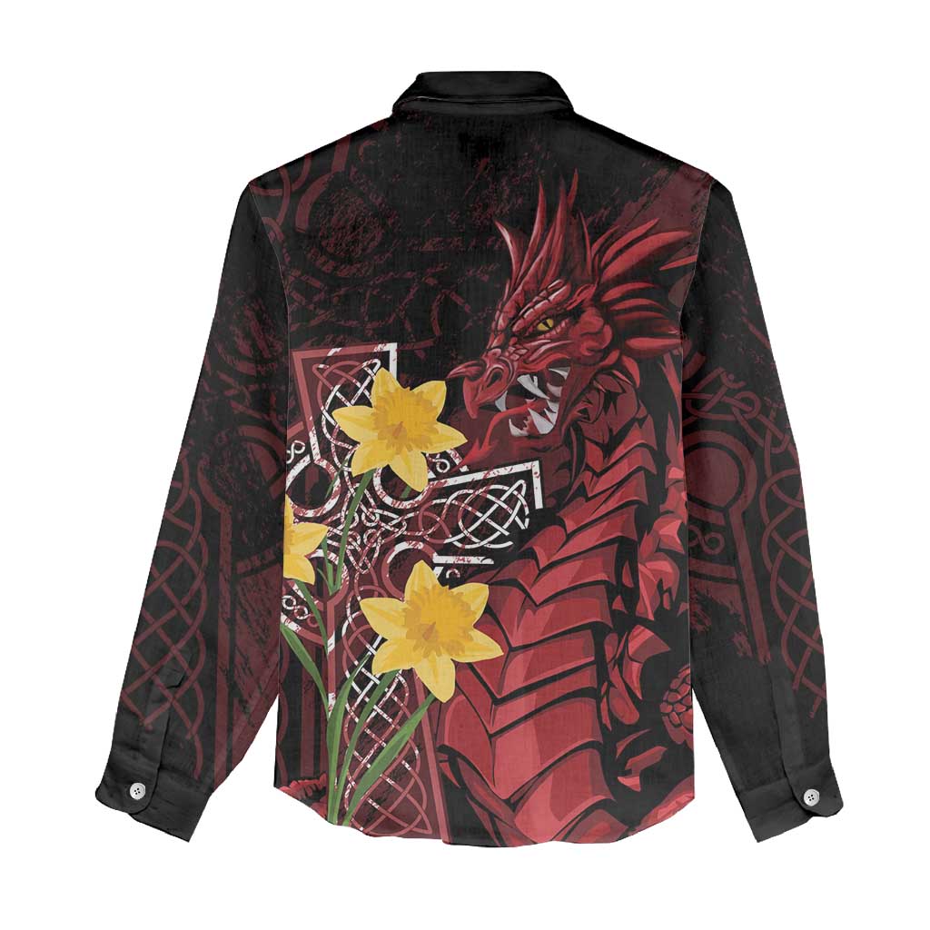 Wales Cymru Am Byth Women Casual Shirt Welsh Dragon with Celtic Cross - Wonder Print Shop