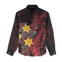 Wales Cymru Am Byth Women Casual Shirt Welsh Dragon with Celtic Cross - Wonder Print Shop