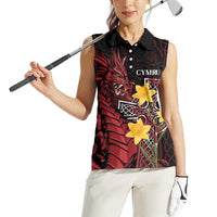 Wales Cymru Am Byth Women Sleeveless Polo Shirt Welsh Dragon with Celtic Cross - Wonder Print Shop