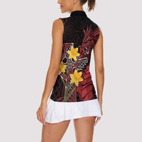 Wales Cymru Am Byth Women Sleeveless Polo Shirt Welsh Dragon with Celtic Cross - Wonder Print Shop