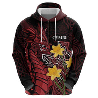 Wales Cymru Am Byth Zip Hoodie Welsh Dragon with Celtic Cross - Wonder Print Shop