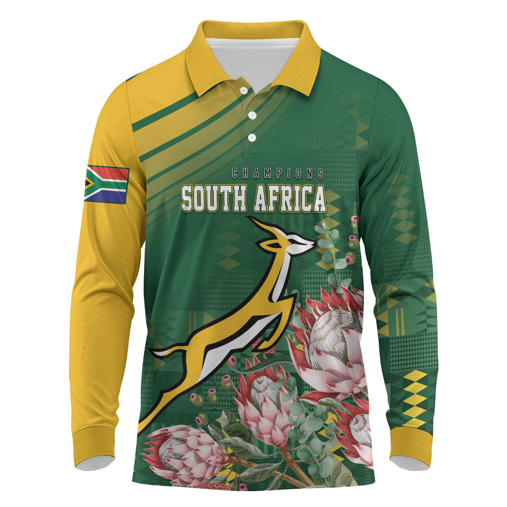 South Africa Rugby Personalized Bokke Champions Long Sleeve Polo Shirt