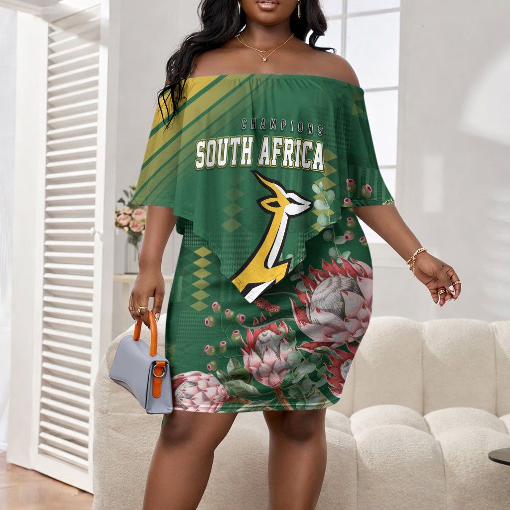 South Africa Rugby Personalized Bokke Champions Off Shoulder Short Dress