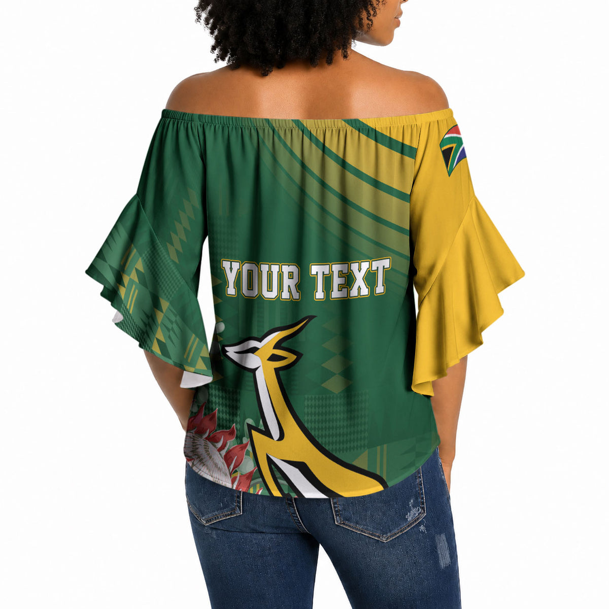South Africa Rugby Personalized Bokke Champions Off Shoulder Wrap Waist Top