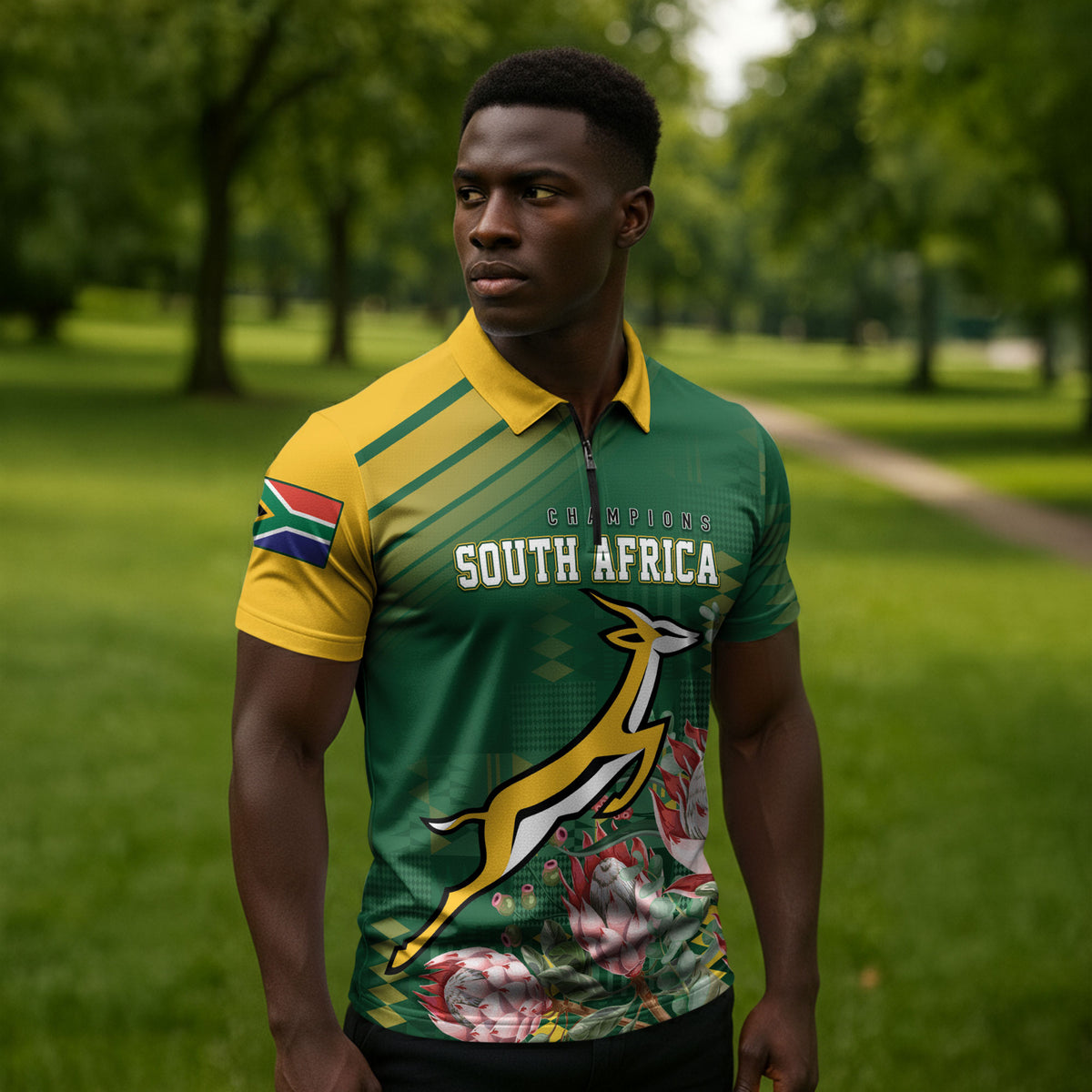 South Africa Rugby Personalized Bokke Champions Zipper Polo Shirt