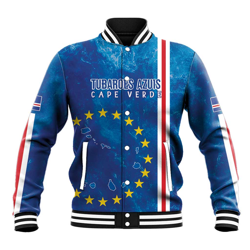 Cape Verde Tubaroes Azuis Custom Baseball Jacket Break The Waves - Wonder Print Shop