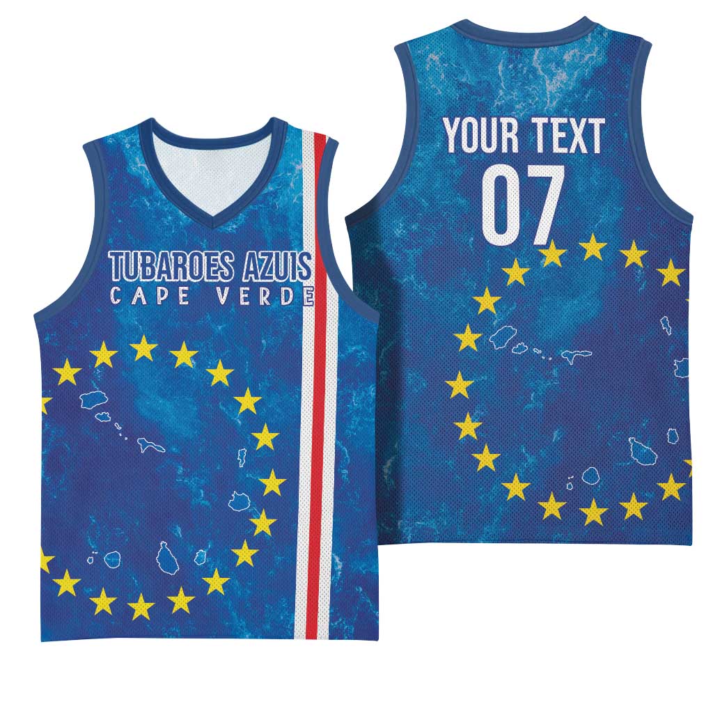 Cape Verde Tubaroes Azuis Custom Basketball Jersey Break The Waves - Wonder Print Shop