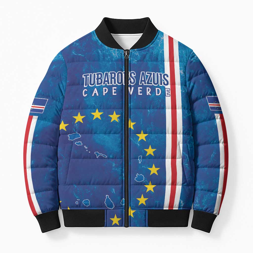 Cape Verde Tubaroes Azuis Custom Bomber Puffer Jacket Break The Waves - Wonder Print Shop