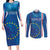 Cape Verde Tubaroes Azuis Custom Couples Matching Long Sleeve Bodycon Dress and Long Sleeve Button Shirt Break The Waves - Wonder Print Shop