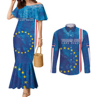 Cape Verde Tubaroes Azuis Custom Couples Matching Mermaid Dress and Long Sleeve Button Shirt Break The Waves - Wonder Print Shop