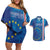 Cape Verde Tubaroes Azuis Custom Couples Matching Off Shoulder Short Dress and Hawaiian Shirt Break The Waves - Wonder Print Shop