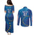 Cape Verde Tubaroes Azuis Custom Couples Matching Puletasi and Long Sleeve Button Shirt Break The Waves - Wonder Print Shop
