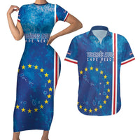 Cape Verde Tubaroes Azuis Custom Couples Matching Short Sleeve Bodycon Dress and Hawaiian Shirt Break The Waves - Wonder Print Shop
