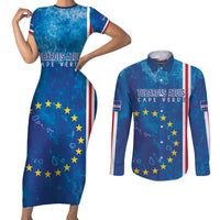 Cape Verde Tubaroes Azuis Custom Couples Matching Short Sleeve Bodycon Dress and Long Sleeve Button Shirt Break The Waves - Wonder Print Shop