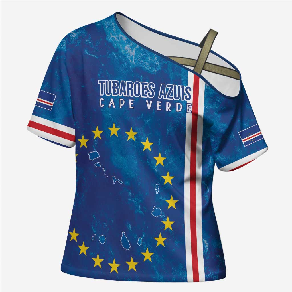 Cape Verde Tubaroes Azuis Custom Cross Shoulder Shirt Break The Waves - Wonder Print Shop