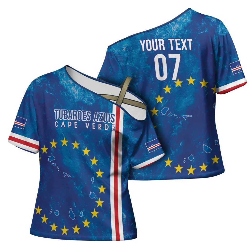 Cape Verde Tubaroes Azuis Custom Cross Shoulder Shirt Break The Waves - Wonder Print Shop