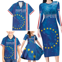 Cape Verde Tubaroes Azuis Custom Family Matching Long Sleeve Bodycon Dress and Hawaiian Shirt Break The Waves - Wonder Print Shop