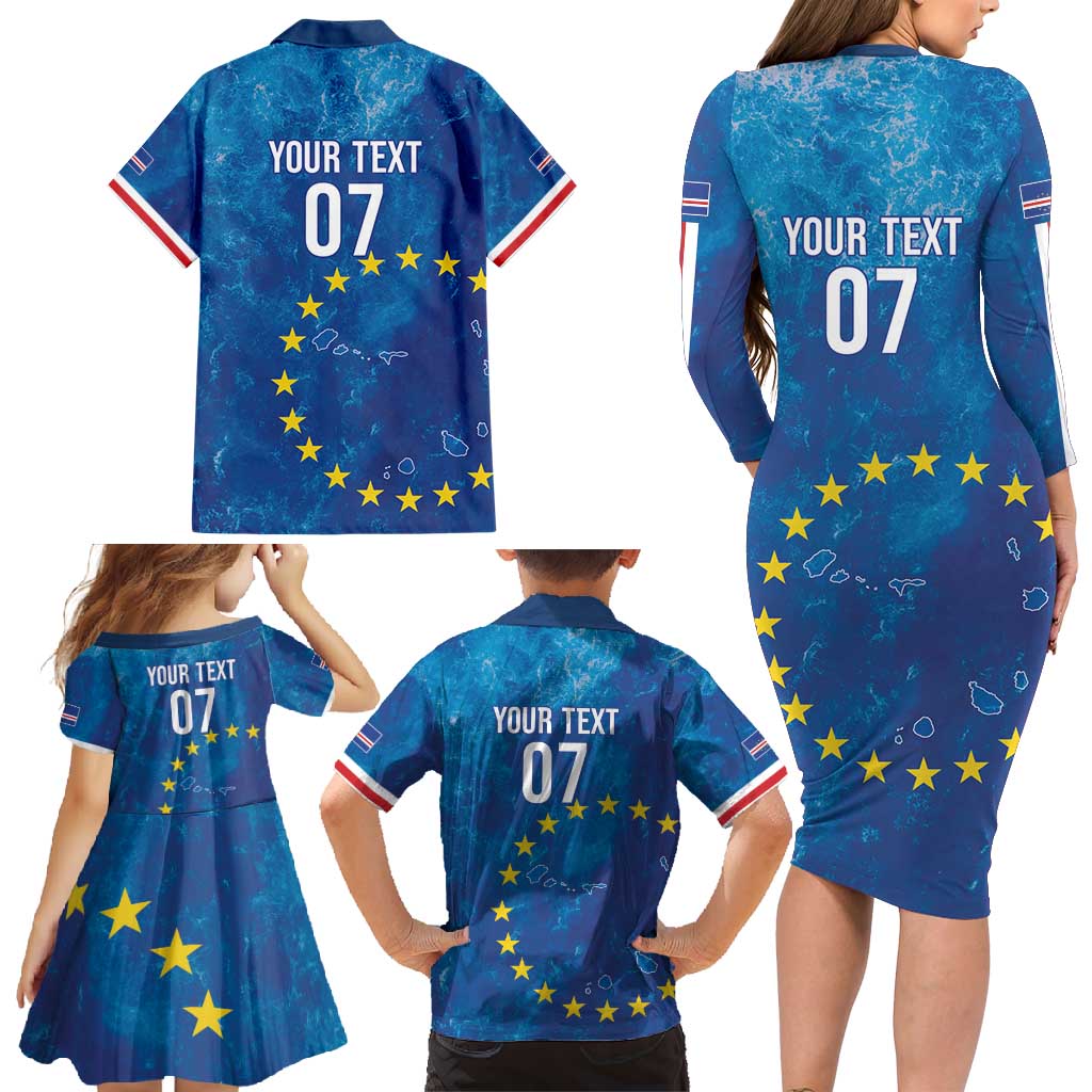 Cape Verde Tubaroes Azuis Custom Family Matching Long Sleeve Bodycon Dress and Hawaiian Shirt Break The Waves - Wonder Print Shop