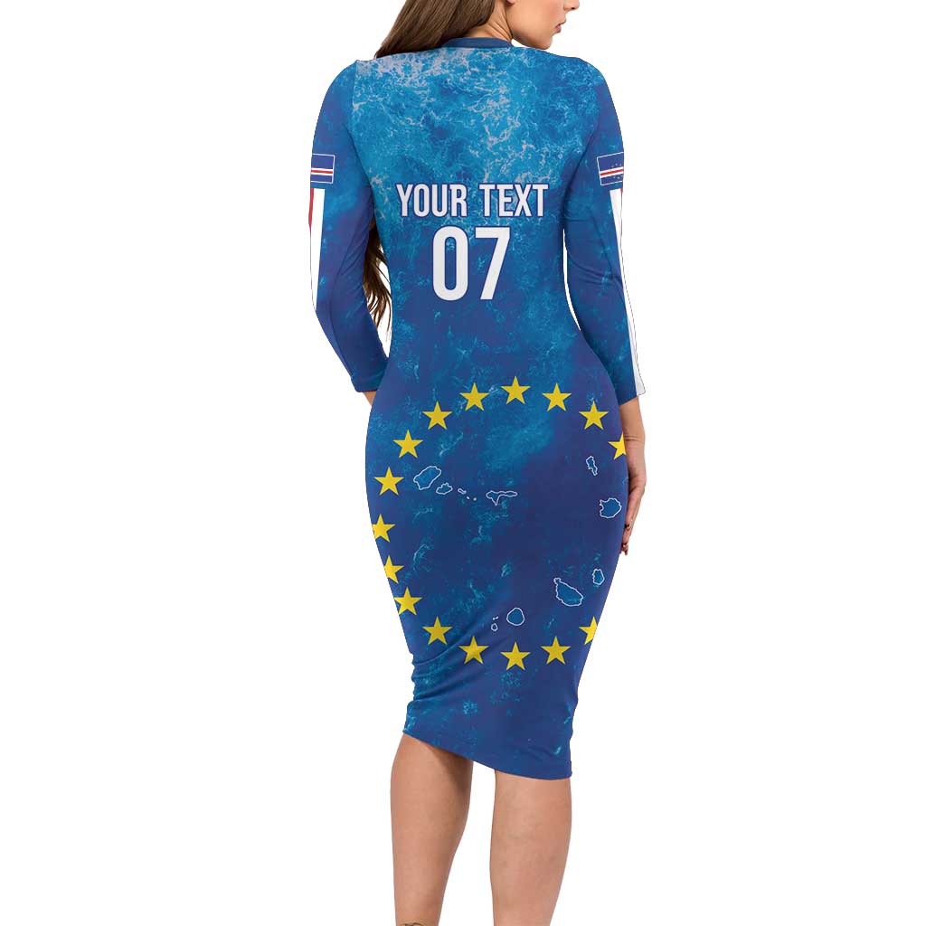 Cape Verde Tubaroes Azuis Custom Family Matching Long Sleeve Bodycon Dress and Hawaiian Shirt Break The Waves - Wonder Print Shop