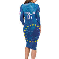 Cape Verde Tubaroes Azuis Custom Family Matching Long Sleeve Bodycon Dress and Hawaiian Shirt Break The Waves - Wonder Print Shop