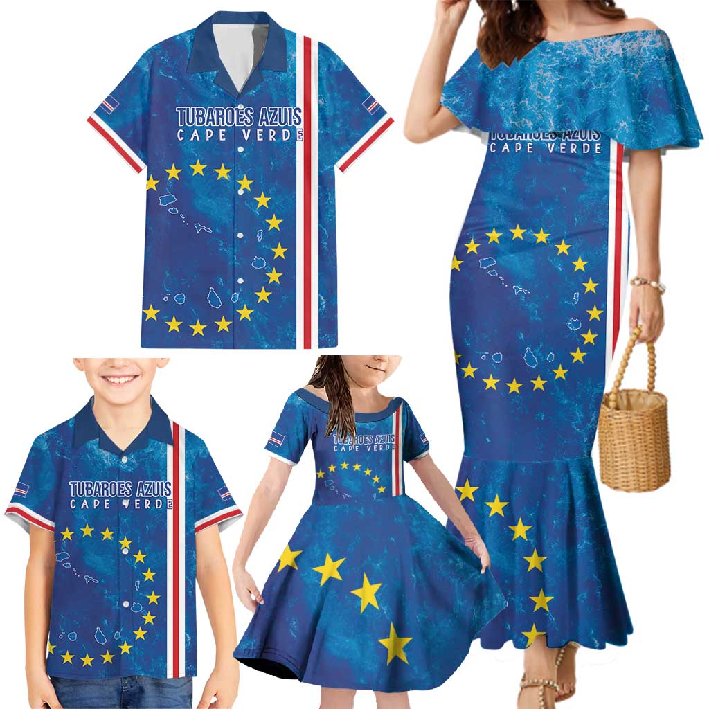 Cape Verde Tubaroes Azuis Custom Family Matching Mermaid Dress and Hawaiian Shirt Break The Waves - Wonder Print Shop