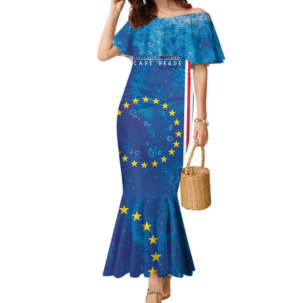 Cape Verde Tubaroes Azuis Custom Family Matching Mermaid Dress and Hawaiian Shirt Break The Waves - Wonder Print Shop