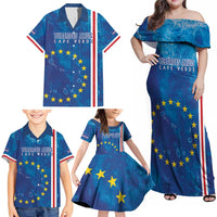 Cape Verde Tubaroes Azuis Custom Family Matching Off Shoulder Maxi Dress and Hawaiian Shirt Break The Waves - Wonder Print Shop