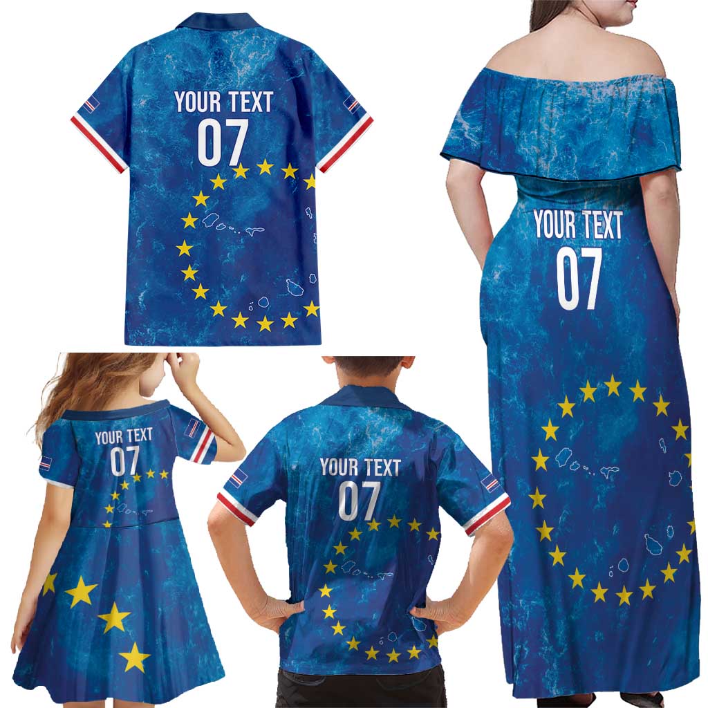 Cape Verde Tubaroes Azuis Custom Family Matching Off Shoulder Maxi Dress and Hawaiian Shirt Break The Waves - Wonder Print Shop