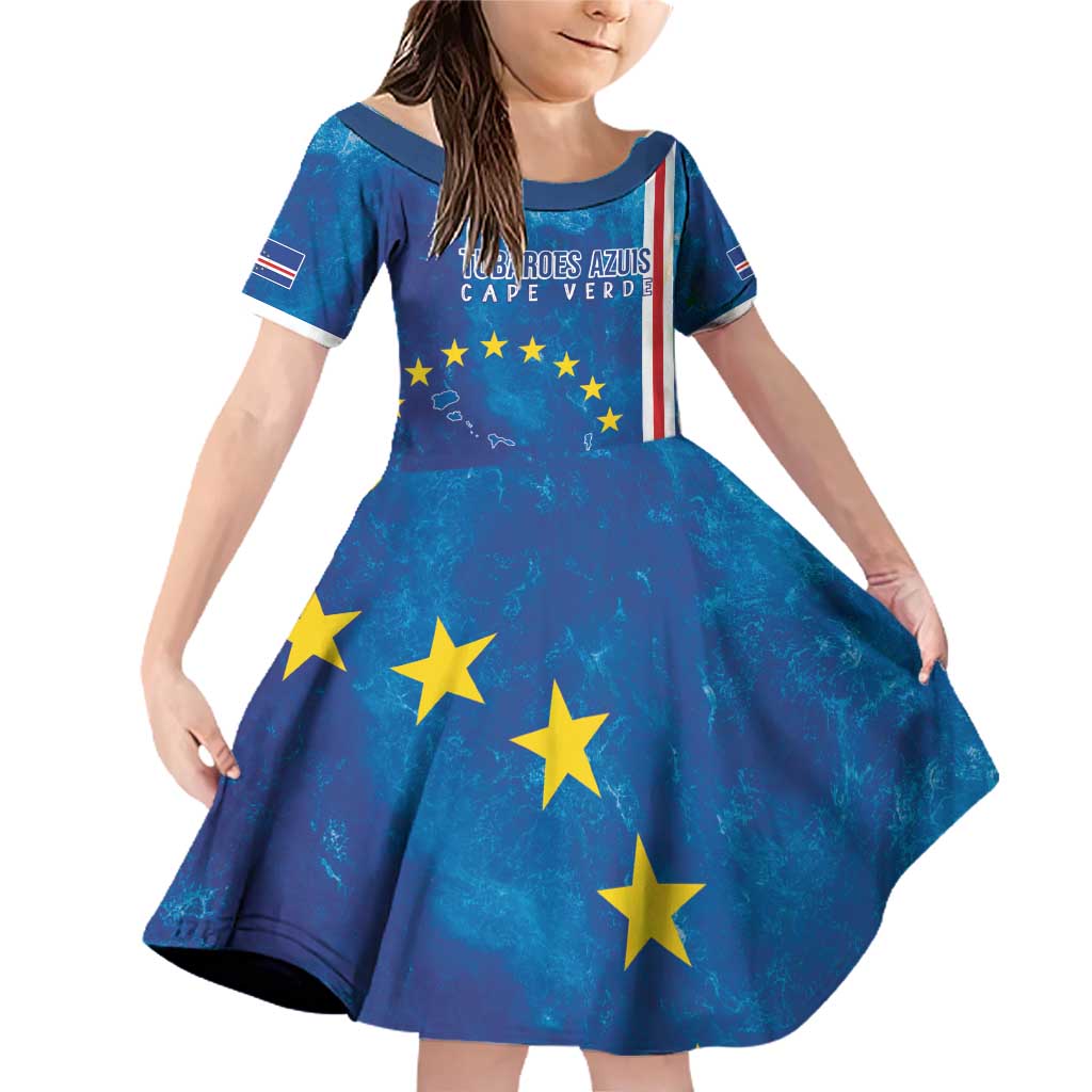Cape Verde Tubaroes Azuis Custom Family Matching Off Shoulder Short Dress and Hawaiian Shirt Break The Waves - Wonder Print Shop