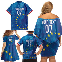 Cape Verde Tubaroes Azuis Custom Family Matching Off Shoulder Short Dress and Hawaiian Shirt Break The Waves - Wonder Print Shop
