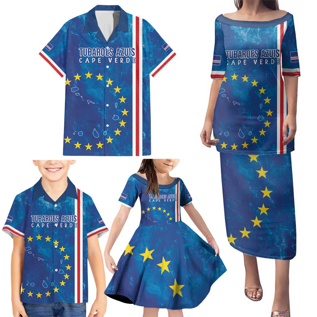 Cape Verde Tubaroes Azuis Custom Family Matching Puletasi and Hawaiian Shirt Break The Waves - Wonder Print Shop