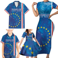 Cape Verde Tubaroes Azuis Custom Family Matching Short Sleeve Bodycon Dress and Hawaiian Shirt Break The Waves - Wonder Print Shop