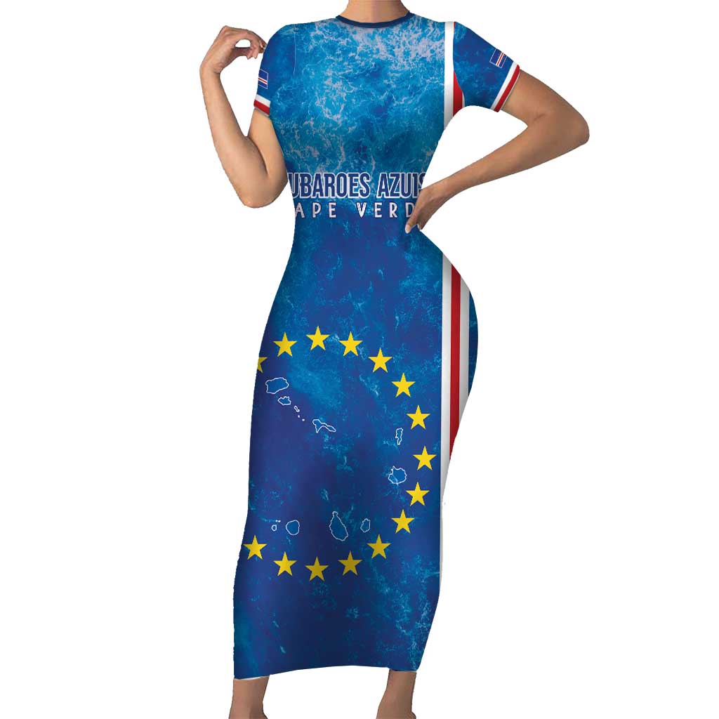 Cape Verde Tubaroes Azuis Custom Family Matching Short Sleeve Bodycon Dress and Hawaiian Shirt Break The Waves - Wonder Print Shop