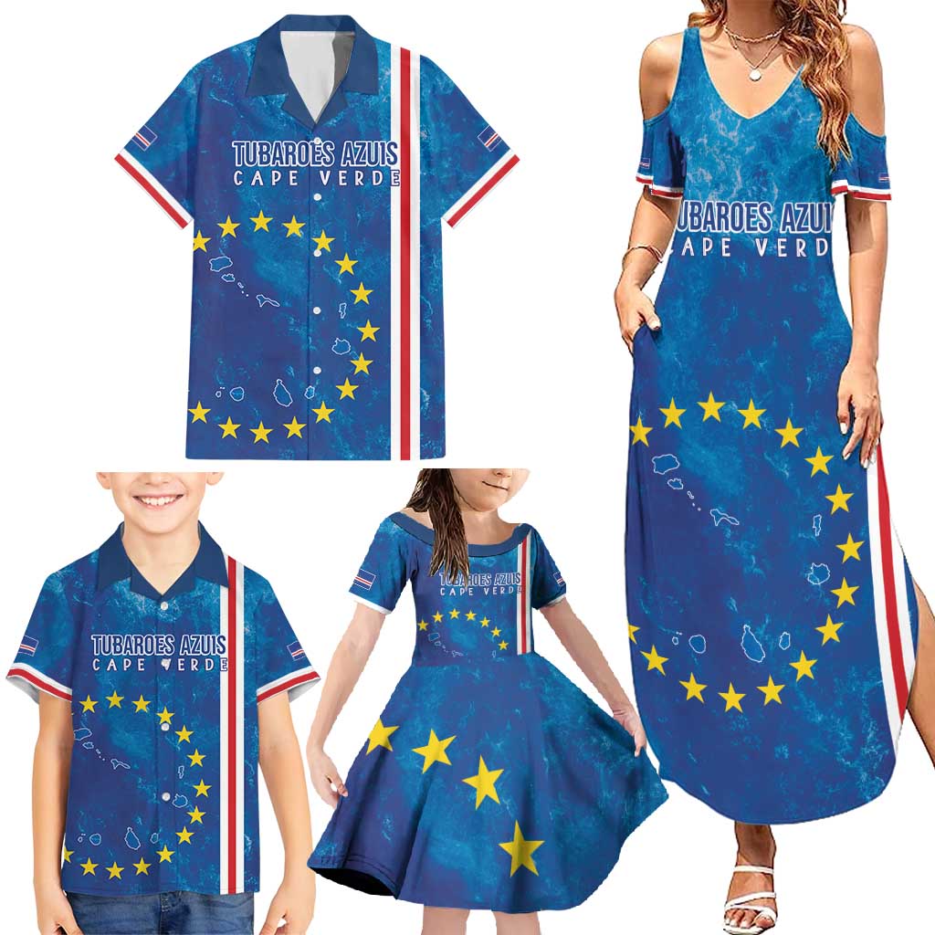 Cape Verde Tubaroes Azuis Custom Family Matching Summer Maxi Dress and Hawaiian Shirt Break The Waves - Wonder Print Shop