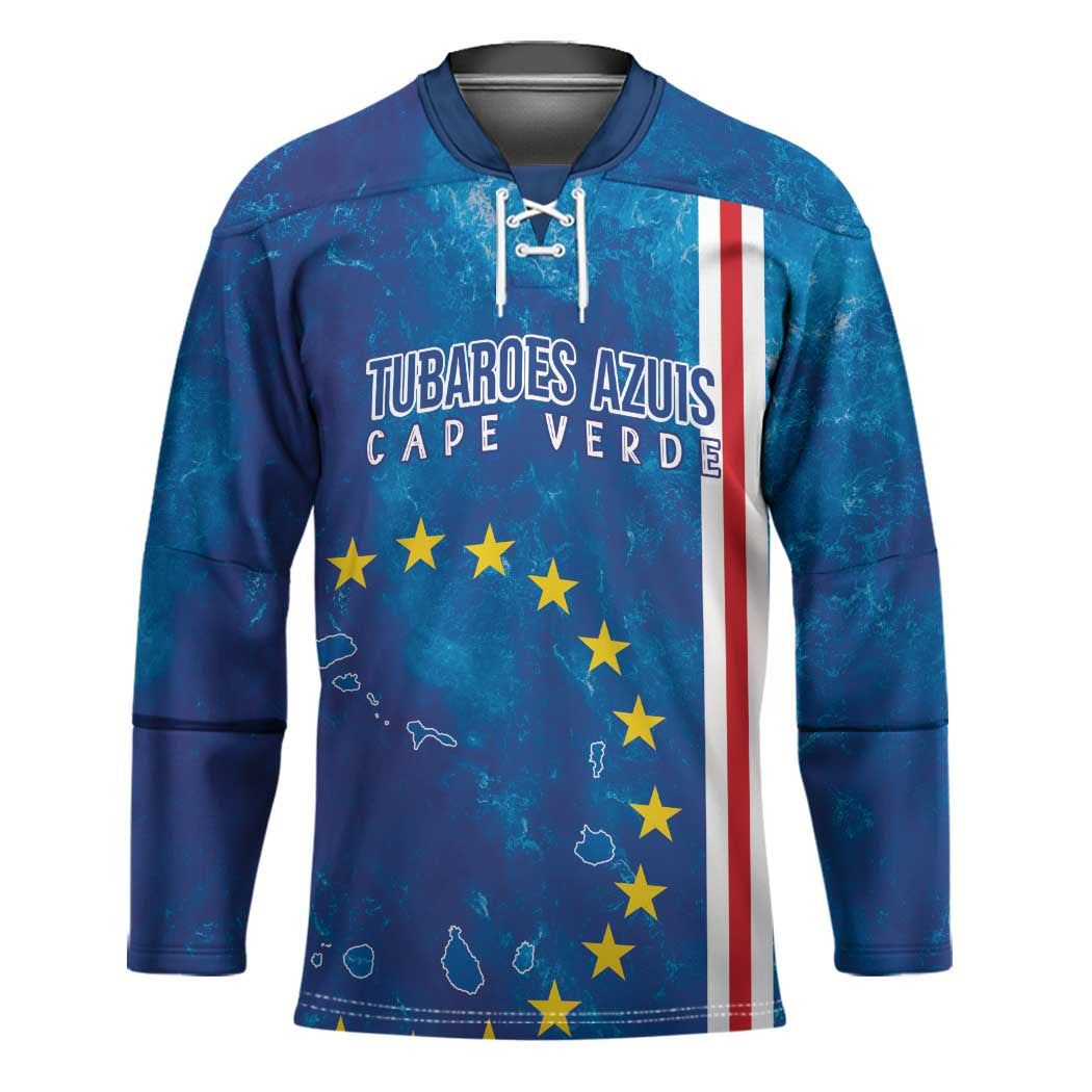 Cape Verde Tubaroes Azuis Custom Hockey Jersey Break The Waves - Wonder Print Shop
