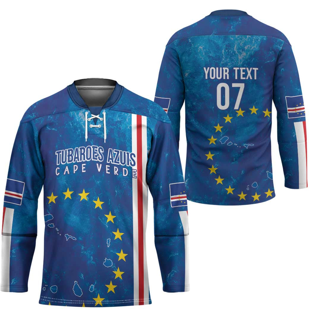 Cape Verde Tubaroes Azuis Custom Hockey Jersey Break The Waves - Wonder Print Shop