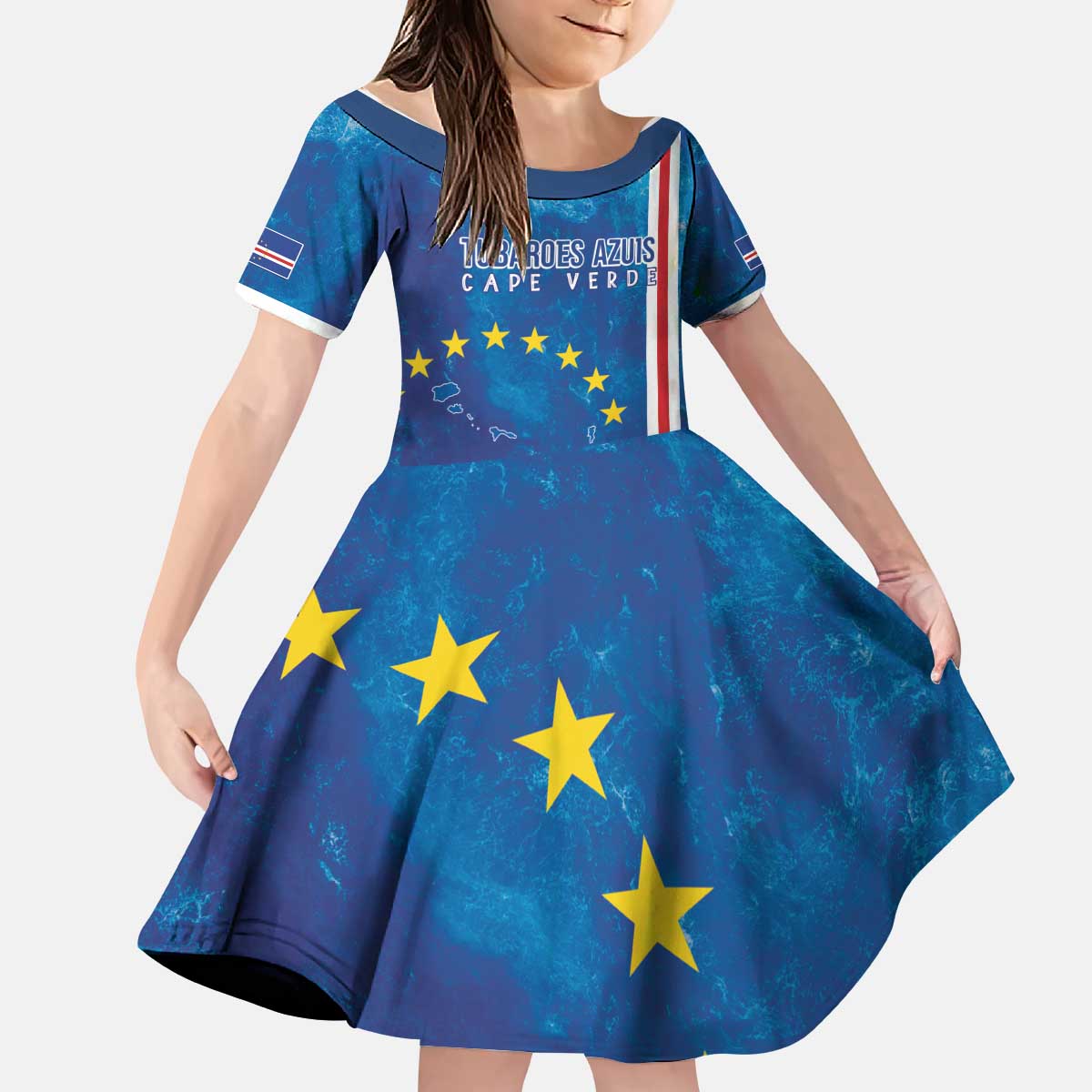 Cape Verde Tubaroes Azuis Custom Kid Short Sleeve Dress Break The Waves - Wonder Print Shop
