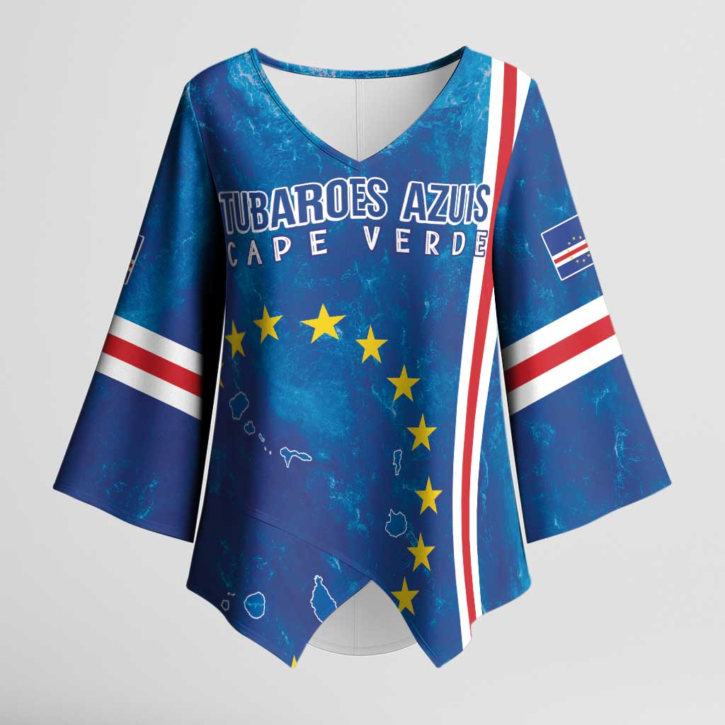 Cape Verde Tubaroes Azuis Custom Kimono Sleeve Blouse Break The Waves - Wonder Print Shop