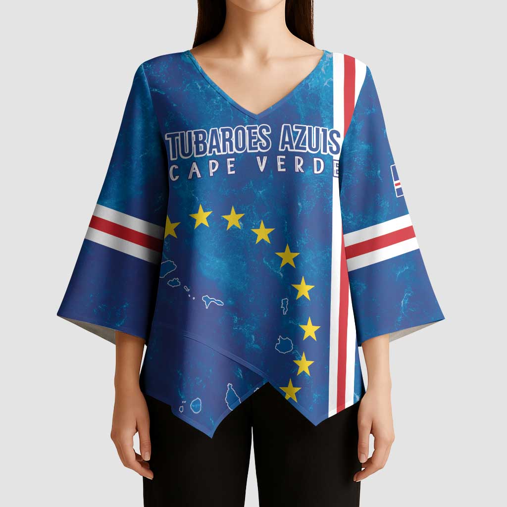 Cape Verde Tubaroes Azuis Custom Kimono Sleeve Blouse Break The Waves - Wonder Print Shop